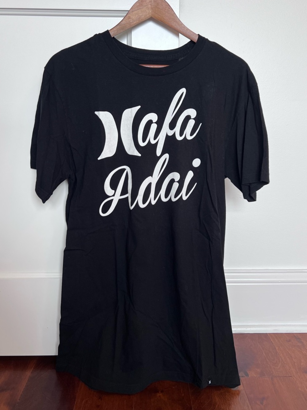Hurley Black Tee with White 'Hafa Adai' Script